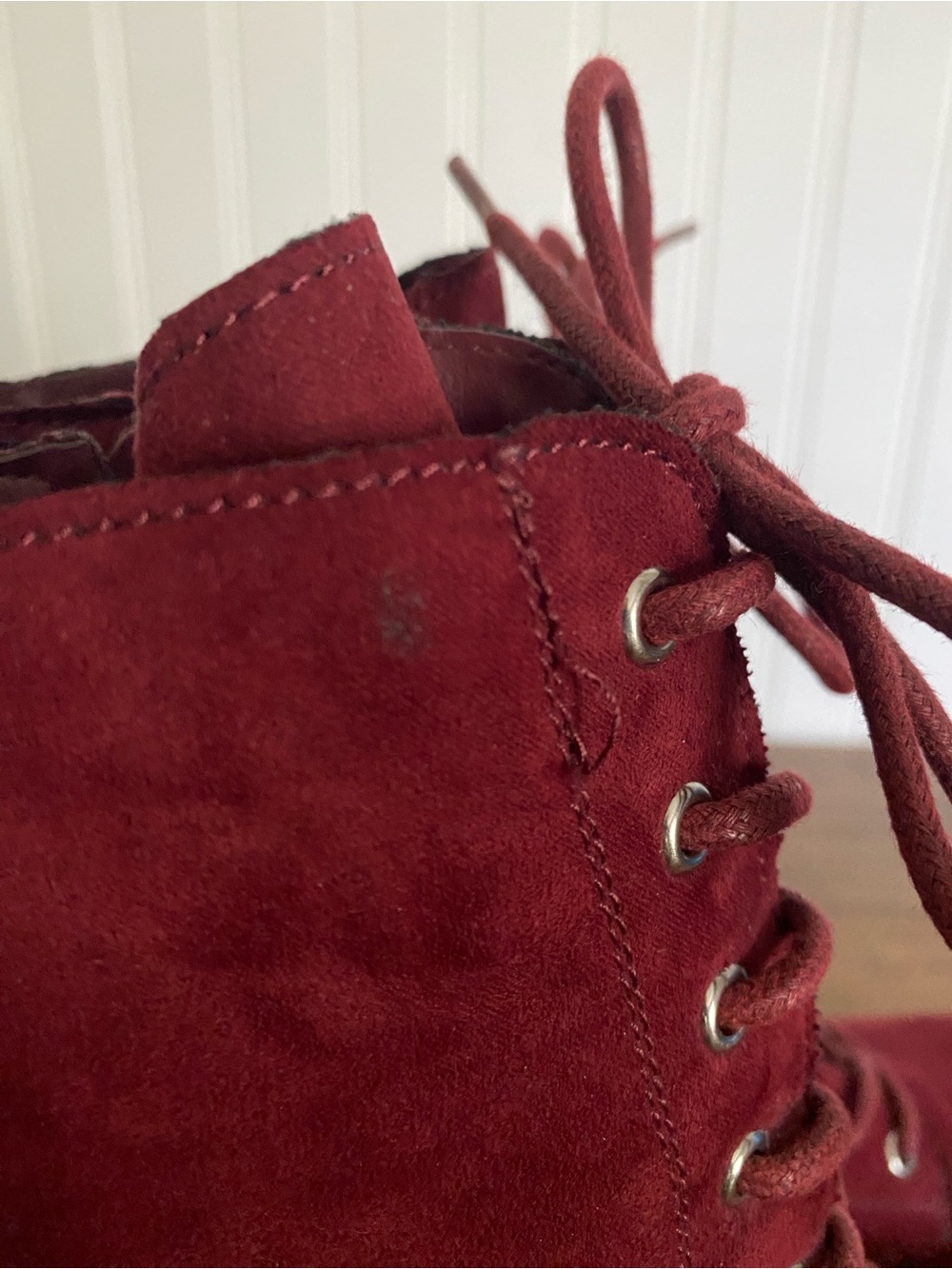 Rouge Helium - Burgundy Lace-Up Suede High Ankle Boots - size: 8 (women’s) - Picture 13 of 14